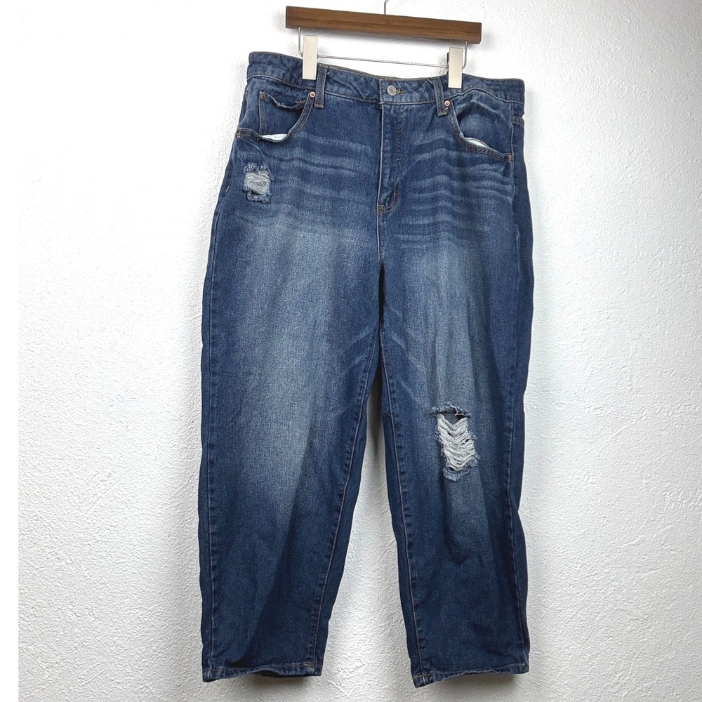 Time and Tru Blue Distressed High Rise Jeans - 16- Denim Casual Boho